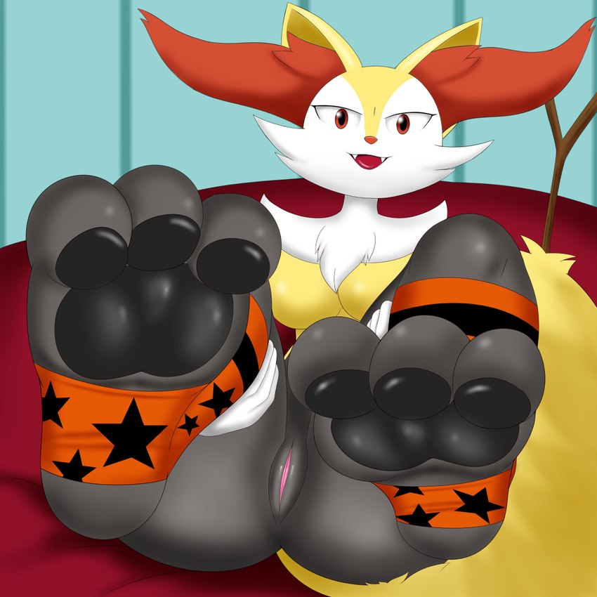 3_toes anthro blush breasts claws clothing feet female foot_focus footwear genitals legwear orange_clothing orange_footwear orange_legwear orange_socks orange_stockings orange_thigh_highs orange_thigh_socks pattern_clothing pattern_footwear pattern_legwear pattern_socks pattern_stockings pattern_thigh_highs pattern_thigh_socks pawpads paws plantigrade pussy red_eyes socks soles solo stirrup_legwear stirrup_socks stirrup_stockings stockings striped_clothing striped_footwear striped_legwear striped_socks striped_stockings striped_thigh_highs striped_thigh_socks stripes teeth thigh_highs thigh_socks toeless_footwear toeless_legwear toeless_socks toeless_stockings toeless_thigh_highs toes tongue prismosis nintendo pokemon braixen canid canine generation_6_pokemon mammal pokemon_(species) 1:1 hi_res