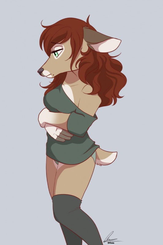 anthro black_nose clothed clothing female green_eyes simple_background solo standing dvixie reina_(dennyvixen) deer mammal 2019 digital_media_(artwork) hi_res