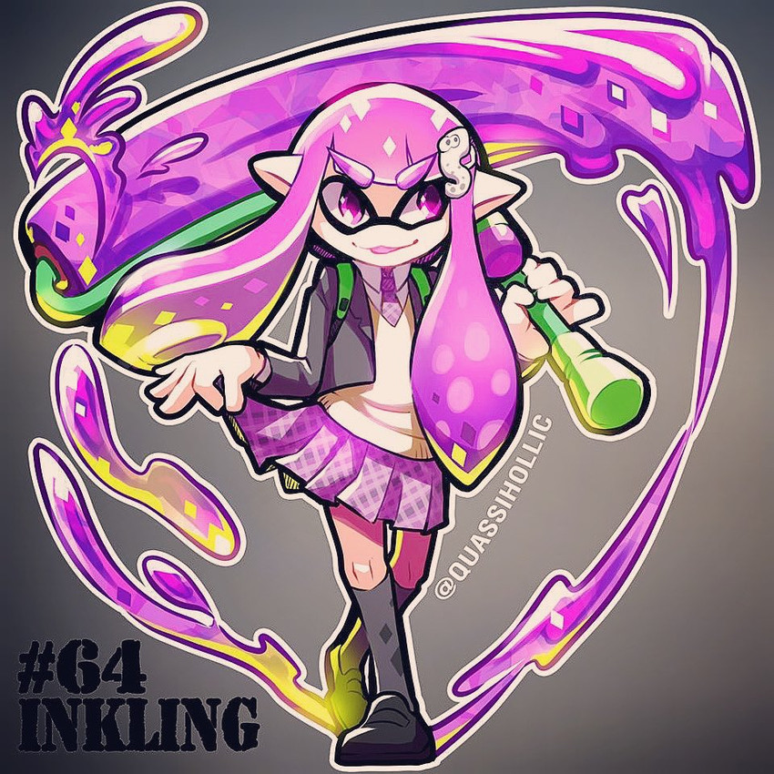 accessory clothing female footwear hair_accessory humanoid_pointy_ears pointy_ears pseudo_hair purple_eyes simple_background solo splat_roller tentacle_hair tentacles text weapon quas-quas nintendo splatoon animal_humanoid cephalopod cephalopod_humanoid humanoid inkling marine marine_humanoid mollusk mollusk_humanoid 1:1 2020 english_text signature