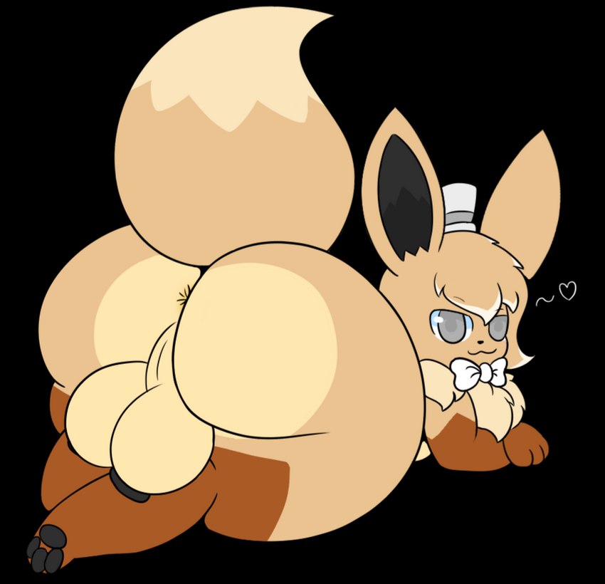 anus balls bedroom_eyes big_butt bow_tie butt clothing dipstick_tail feral genitals hat headgear headwear heart_symbol jiggling lying male markings narrowed_eyes paws presenting presenting_hindquarters seductive solo sploot tail tail_markings top_hat maxxivee nintendo pokemon maxxi_(character) eevee generation_1_pokemon pokemon_(species) alpha_channel