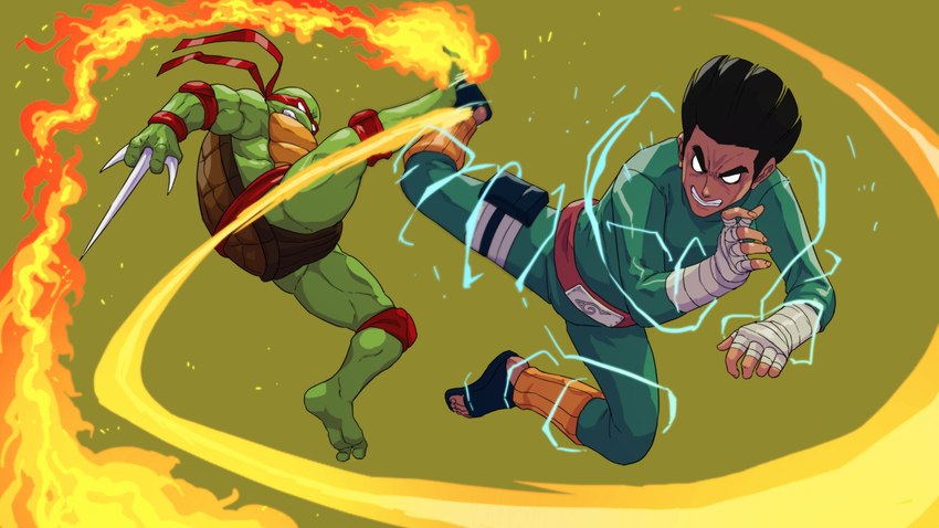 action_pose angry anthro battle biceps black_hair clothing duo electricity fire hair knife male muscular pecs pose shell simple_background teeth triceps cirenk naruto teenage_mutant_ninja_turtles raphael_(tmnt) rock_lee human mammal reptile scalie turtle 16:9 2020 absurd_res crossover hi_res widescreen