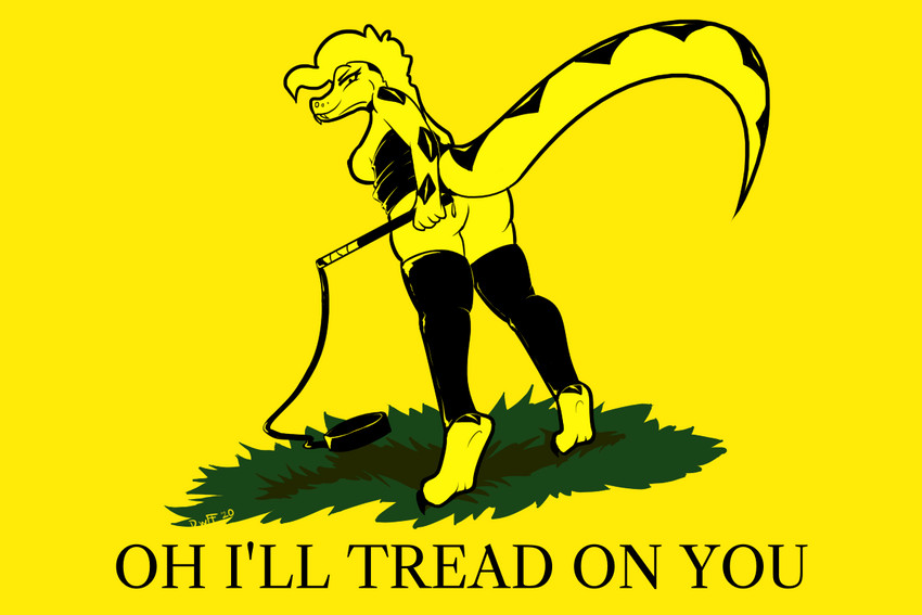 anthro bdsm_gear claws collar dominant dominant_female fangs female gadsden_flag leather parody politics solo teeth dunewulff don't_tread_on_me reptile scalie snake 3:2