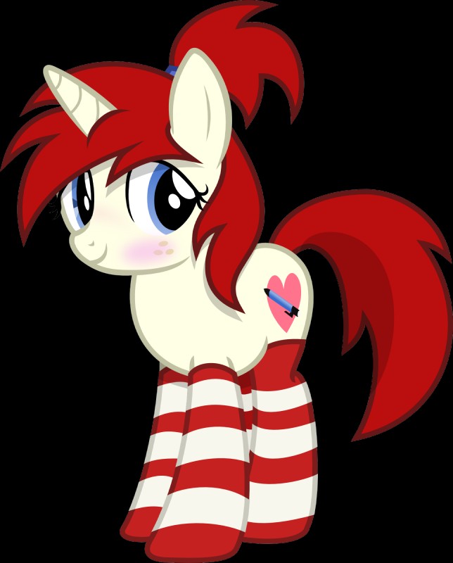 blue_eyes blush clothing female feral freckles hair horn legwear pattern_clothing pattern_legwear pattern_stockings quadruped red_hair smile solo stockings striped_clothing striped_legwear striped_stockings stripes vector nxzc88 hasbro my_little_pony mythology fan_character silver_draw equid equine mammal mythological_creature mythological_equine unicorn 2016 alpha_channel digital_media_(artwork) hi_res