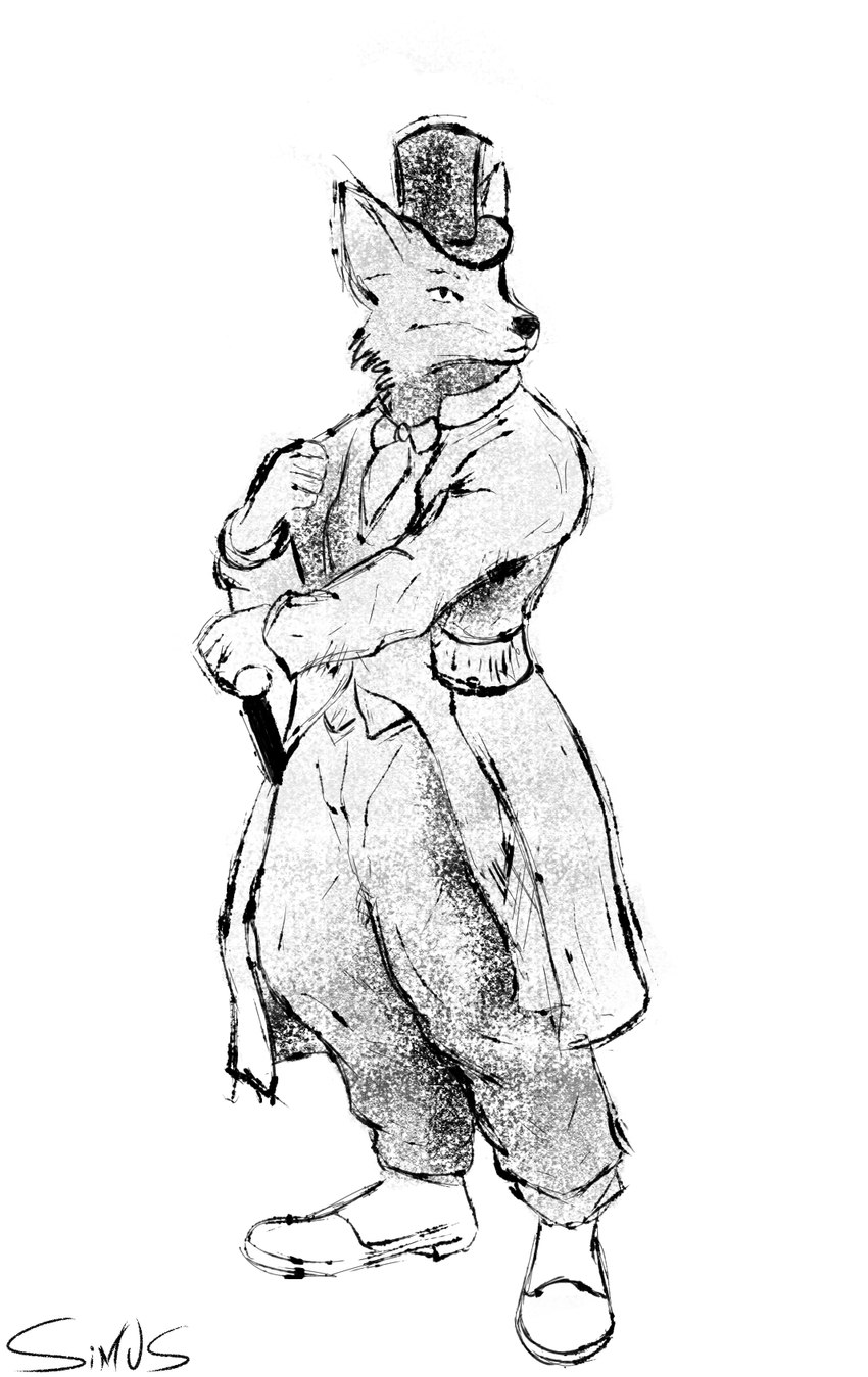 anthro bottomwear cane clothing female hat headgear headwear italian looking_up male oversized_bottomwear oversized_clothing oversized_pants pants pose simple_background snout solo standing white_background worn_clothing simusart pinocchio "honest"_john_foulfellow canid canine fox humanoid mammal hi_res monochrome