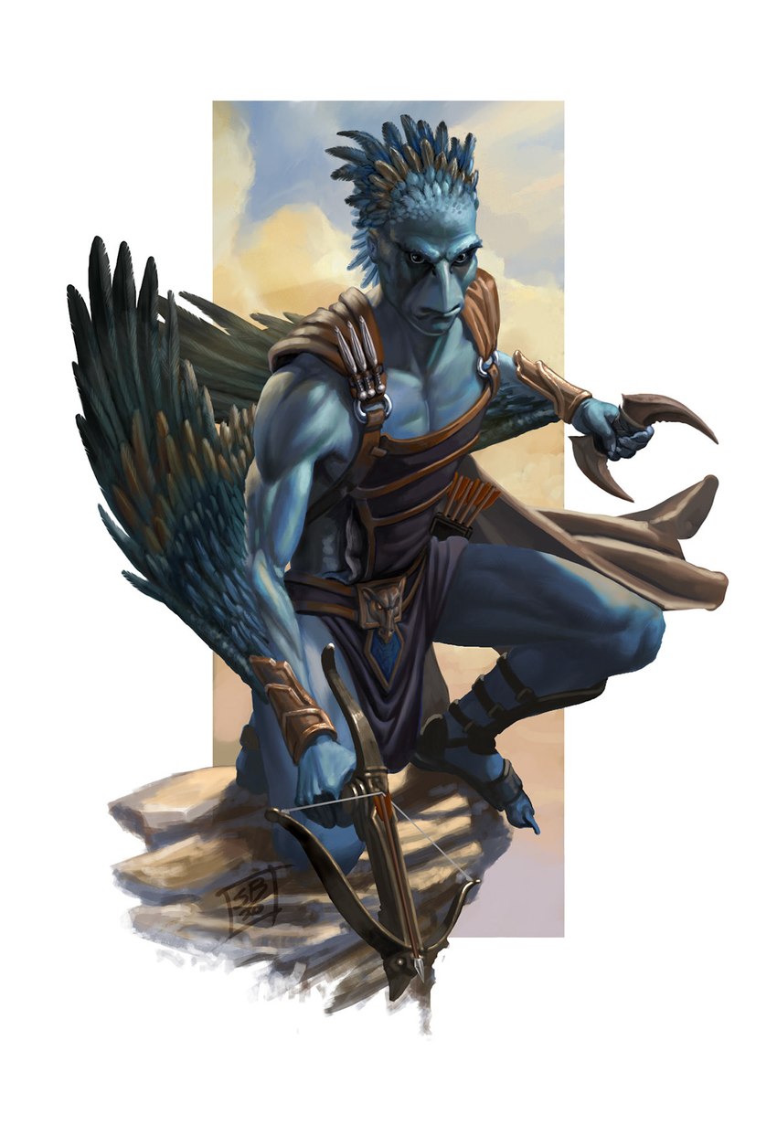 action_pose anthro arbalist armor armored_vest arrow_(weapon) belt belt_buckle blade blue_body blue_clothing blue_feathers blue_skin bottomwear bracers brown_clothing brown_highlights buckle clothing crossbow crossbow_pistol crouching dual_wielding feathered_arms feathered_crest feathers feet footwear head_crest highlights_(coloring) holding_object holding_weapon knife loincloth male muscular muscular_arms muscular_male muscular_thighs partially_exposed pose pupils quiver_(object) ranged_weapon sandals shoes solo talons toes weapon unknown_artist talislanta aeriad avian blue_aeriad hi_res official_art