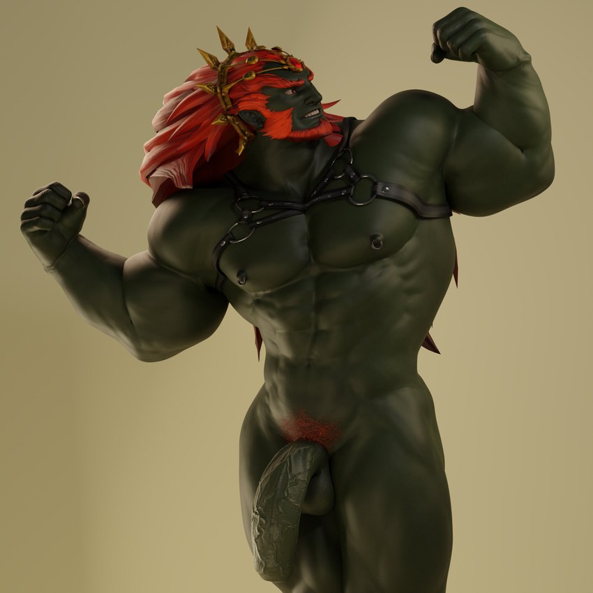 genitals green_body green_skin humanoid_pointy_ears male muscular muscular_humanoid muscular_male nipple_piercing nipples not_furry pecs penis piercing pointy_ears solo vein veiny_penis voluox hyrule_warriors nintendo the_legend_of_zelda ganondorf gerudo humanoid 1:1 3d_(artwork) absurd_res digital_media_(artwork) hi_res