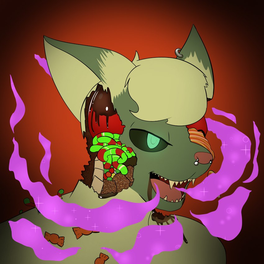 anthro apple black_sclera blue_eyes body_horror candy candy_apple candy_gore chocolate dessert ear_piercing ear_ring facial_piercing food fruit fur glowing glowing_eyes gore grey_body grey_fur gummy_(food) gummy_worm head_tuft male male_anthro narrowed_eyes nose_piercing painless_gore piercing pink_nose pink_tongue plant red_background ring_piercing septum_piercing sharp_teeth simple_background solo teeth tongue tuft xamus-wing catsby_mcyifferson domestic_cat felid feline felis mammal siamese 1:1 bust_portrait digital_drawing_(artwork) digital_media_(artwork) hi_res portrait shaded soft_shading