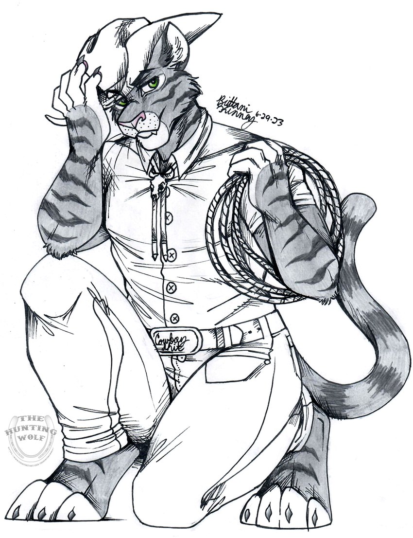 anthro bdsm bondage bound cowboy lariat lasso male restraints rope rope_bondage solo western thehuntingwolf simon_(jamestexasranger) domestic_cat felid feline felis mammal roper 2023 dated hi_res signature sketch traditional_media_(artwork)