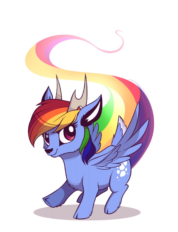 antlers chibi feathered_wings feathers female feral hair horn multicolored_hair rainbow_hair simple_background solo wings 28gooddays badday28 friendship_is_magic hasbro my_little_pony rainbow_dash_(mlp) cervyderia_deer deer mammal peryton 2016 hi_res