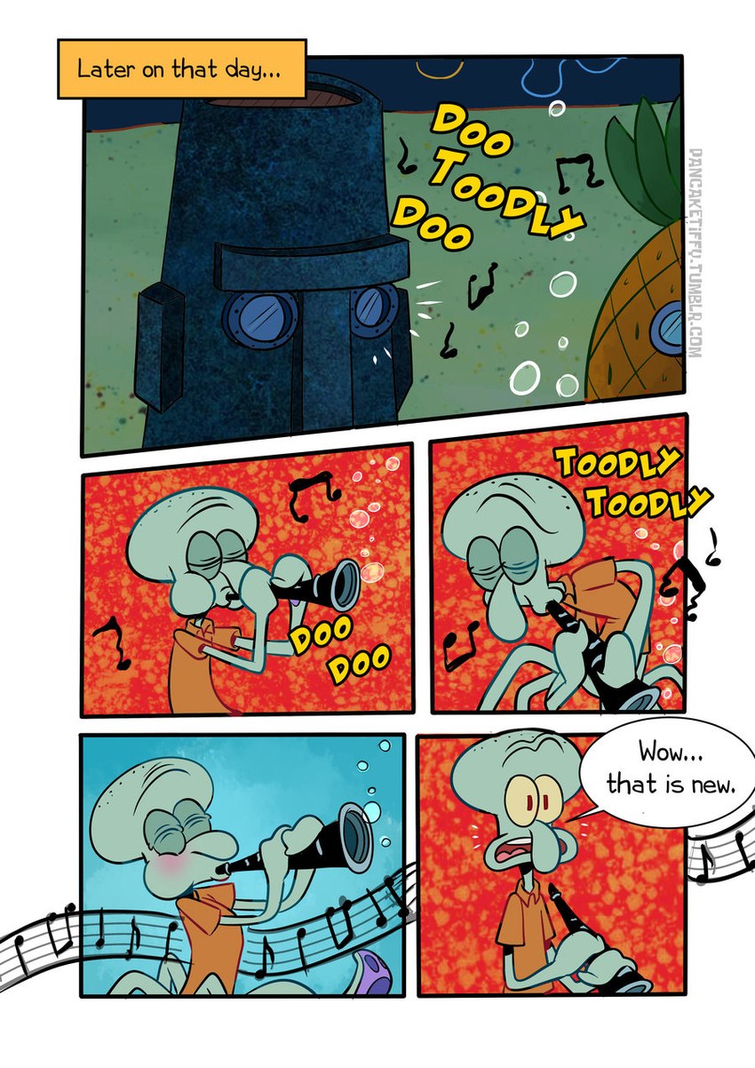 anthro base_three_layout blockage_(layout) clarinet detailed_background dialogue five_frame_image flower flower_cloud_(spongebob) horizontal_blockage male musical_instrument musical_note musical_symbol on_model plant playing_music solo speech_bubble spongebob's_pineapple squidward's_house symbol text three_row_layout toony wind_instrument woodwind_instrument pancaketiffy nickelodeon spongebob_squarepants squidward_tentacles cephalopod coleoid marine mollusk octopodiform octopus comic english_text hi_res