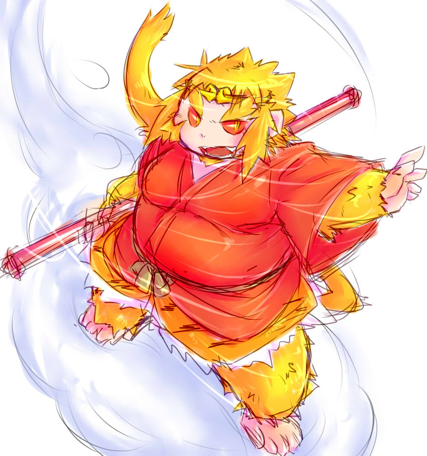 anthro biped clothing humanoid_hands kemono male overweight overweight_anthro overweight_male robe solo chiro_(artist) journey_to_the_west sun_wukong haplorhine mammal monkey primate 2014