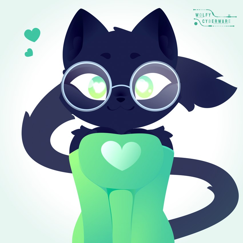 anthro black_body black_fur breasts clothing eyewear female fur glasses green_clothing green_eyes solo wolfy_cyberware emerald_(wolfy_cyberware) domestic_cat felid feline felis mammal 1:1 absurd_res hi_res