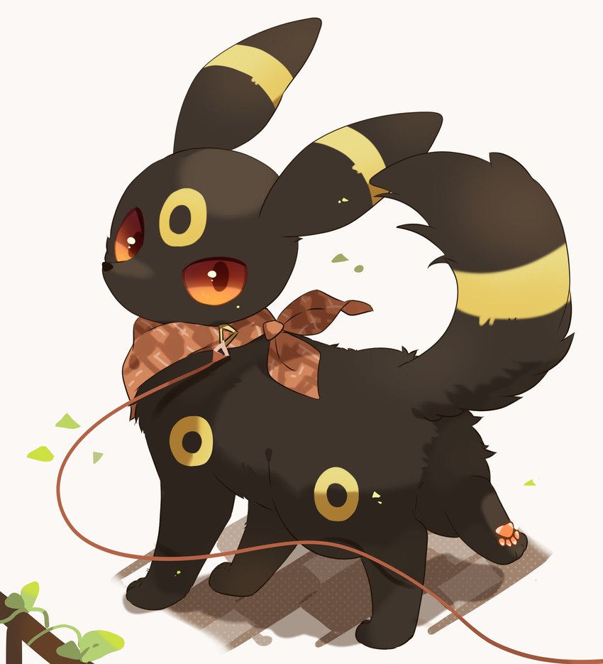 ambiguous_gender black_body black_fur black_sclera feral fur leash looking_at_viewer markings quadruped red_sclera solo turning_around walkies yellow_markings ushiinu2 nintendo pokemon eeveelution generation_2_pokemon pokemon_(species) umbreon 2024 hi_res