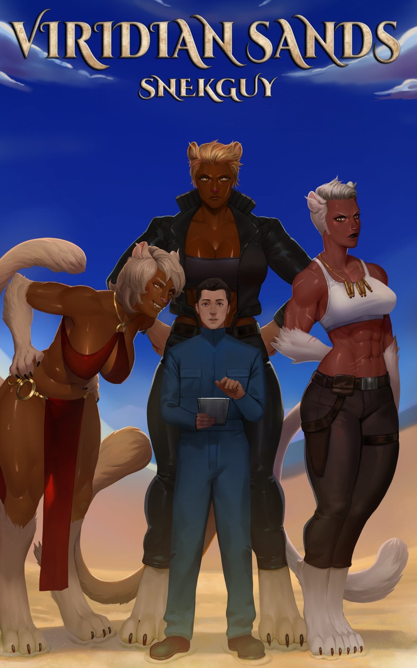 breasts claws cleavage clothed clothing female fur group male novel_cover tail unknownanimal237 pinwheel_(snekguy) snekguy borealan human mammal absurd_res hi_res official_art