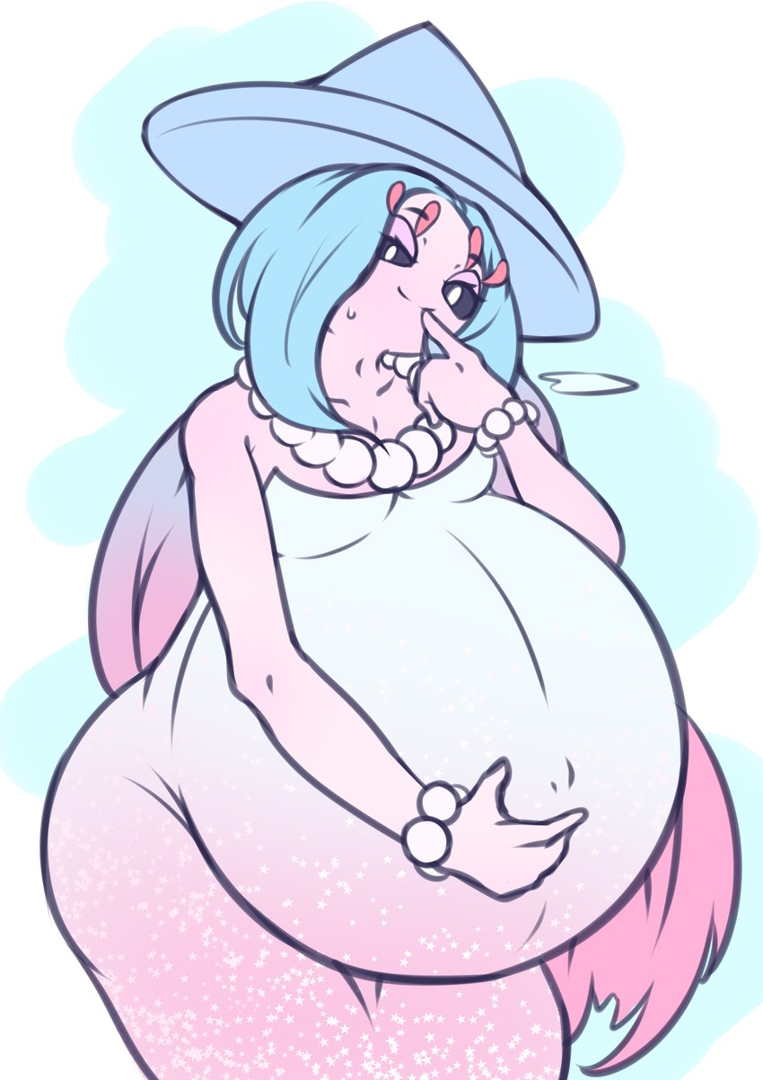 belly big_belly breasts female huge_belly hyper hyper_belly hyper_pregnancy pregnant pregnant_female pregnant_humanoid solo darlondemonic nintendo pokemon emily_(blumon) fan_character generation_8_pokemon hatterene humanoid pokemon_(species) absurd_res hi_res