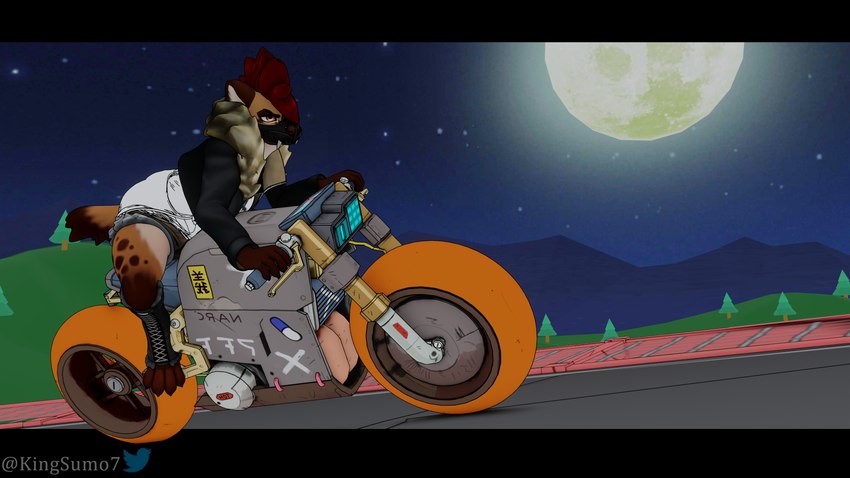 anthro biker biker_girl biker_jacket boots bottomwear clothed clothing cyberpunk female fingers footwear hair jacket leather leather_clothing leather_jacket leather_topwear mask motorcycle outside riding riding_motorcycle shirt shoes shorts simple_background solo tail topwear vehicle king_sumo_(artist) akira_(film) alber hyenid_(alber) hyena hyenid_(species) mammal 16:9 3d_(artwork) 4k absurd_res blender_(artwork) cel_shading digital_media_(artwork) hi_res shaded watermark widescreen