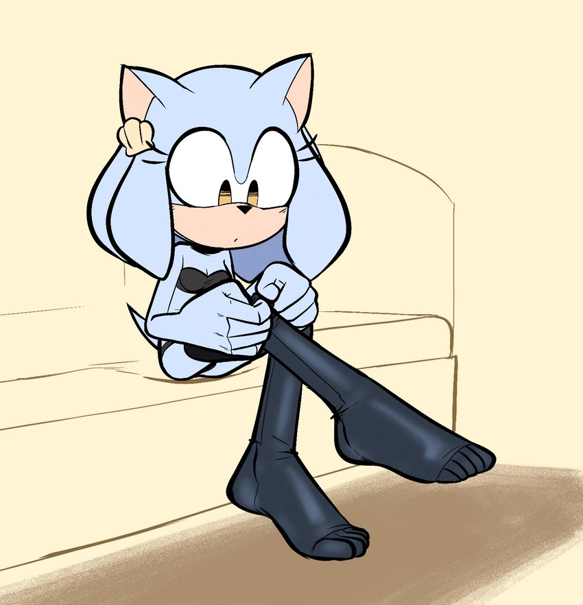 5_toes anthro bed blue_body blue_fur bra clothing feet female fur furniture humanoid_feet legwear narrow_hips on_bed plantigrade sitting sitting_on_bed solo stockings thin_calves thin_legs thin_thighs toes underwear lettuce_(artist) sega sonic_the_hedgehog_(series) fan_character honeydew_(lettuce) eulipotyphlan hedgehog mammal 2022 hi_res