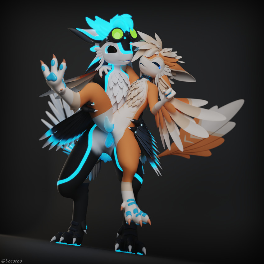 anal anthro collar collar_only duo eyewear eyewear_on_head feathers genitals glowing goggles goggles_on_head male male/male nude penetration penis sex simple_background standing standing_sex tapering_penis locoroo draggy_(draggysmut) kodai_(locoroo) avali avian 1:1 3d_(artwork) absurd_res digital_media_(artwork) hi_res