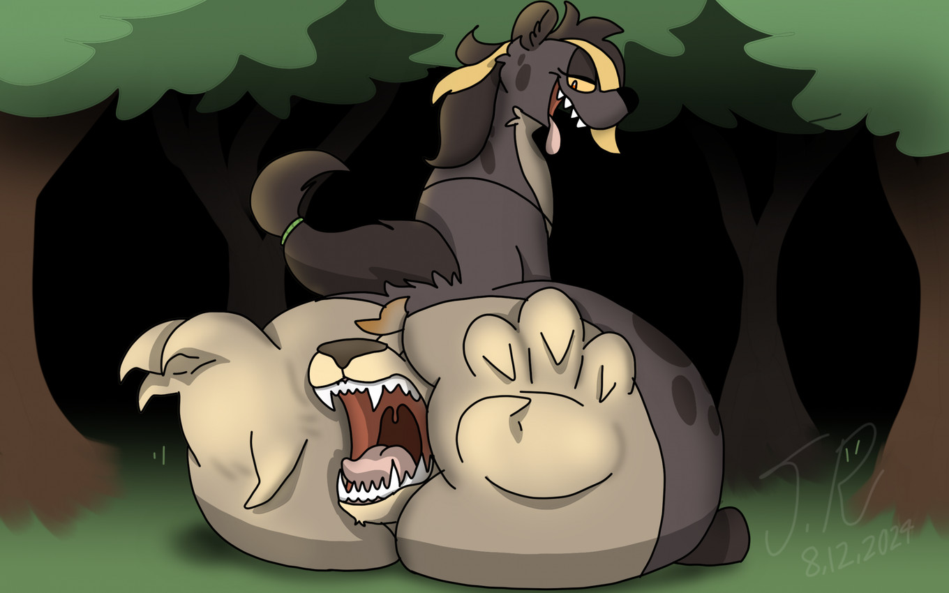 absorption_vore almost_fully_inside ambiguous_gender anal anal_penetration anal_vore big_butt butt claws curvy_figure duo eyelashes female female_penetrated female_pred feral forest forest_background fur hair huge_butt nature nature_background nude open_mouth outside penetration plant sharp_teeth smile tail teeth thick_thighs tongue tongue_out tree voluptuous voluptuous_female voluptuous_feral vore wide_hips yellow_eyes jayme_universe felid hyena lion mammal pantherine digital_media_(artwork) hi_res