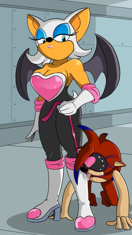 anthro bdsm blindfold boots clothed clothing collar dominant dominant_female duo eyeshadow female footwear fully_clothed gloves handwear high_heeled_boots high_heels leash lipstick makeup male nude petplay roleplay shoes submissive submissive_male wings nasiri_(artist) sega sonic_the_hedgehog_(series) fan_character rouge_the_bat sonic_the_hedgehog bat eulipotyphlan hedgehog mammal 9:16 absurd_res hi_res