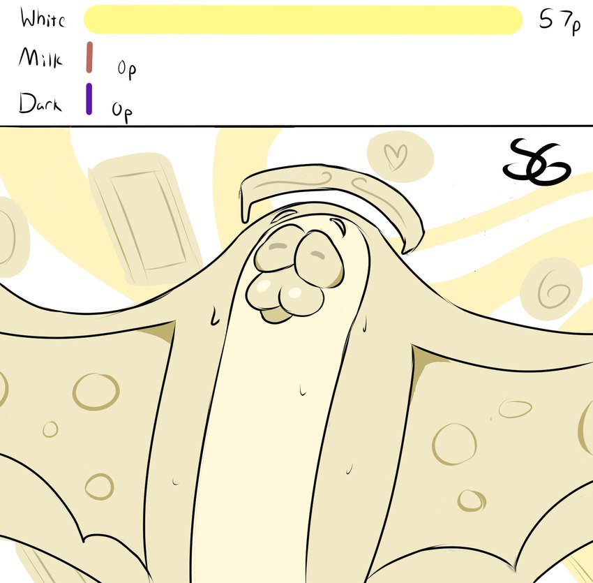 anthro candy chocolate dessert food humor male solo text white_chocolate scribblygumbo nintendo splatoon big_man_(splatoon) fish manta_ray marine ray_(fish) stingray english_text hi_res