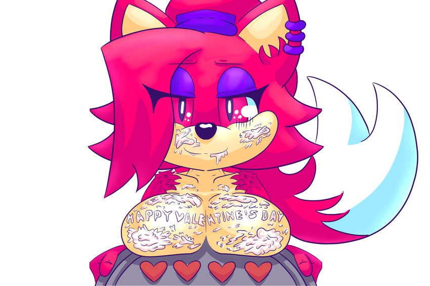 anthro big_breasts breasts cookie ear_piercing female food fur hair holding_object holidays long_hair piercing red_body red_eyes red_fur red_hair simple_background smile solo tail tan_body tan_skin redeye_samurai_(artist) sega sonic_the_hedgehog_(series) valentine's_day asami_the_cat fan_character felid feline humanoid mammal 3:2 hi_res