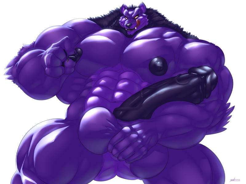 anthro balls big_balls big_muscles big_penis erection fur genitals huge_balls huge_muscles huge_penis humanoid_genitalia humanoid_penis hyper hyper_balls hyper_genitalia hyper_muscles hyper_penis looking_at_viewer male muscular muscular_anthro muscular_male nipple_fetish nipple_pinch nipple_play nude pecs penis pinch purple_body purple_fur smile solo tongue tongue_out vein danandnite kastral canid canine canis mammal wolf 4:3