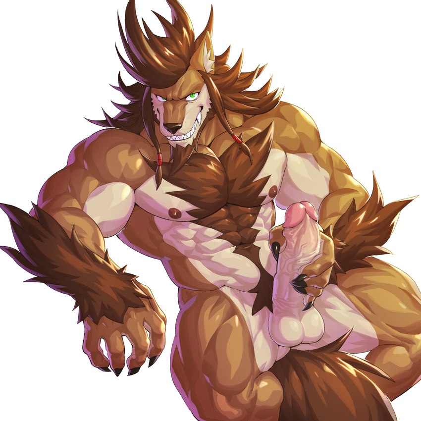 anthro arm_hair balls beard body_hair chest_hair erection facial_hair fur genitals hair happy_trail holding_penis male male_anthro muscular muscular_anthro muscular_male nipples penis pubes simple_background solo white_background peapeafur re:zero ricardo_welkin canid canine mammal 1:1 absurd_res digital_drawing_(artwork) digital_media_(artwork) hi_res