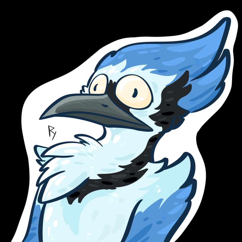 anthro beak big_eyes derp_eyes feather_tuft feathers leaning leaning_backward male outline simple_background solo sticker stunned transparent_background tuft white_outline the_foxitect avian bird blue_jay corvid jay_(bird) new_world_jay oscine passerine 1:1 absurd_res alpha_channel digital_drawing_(artwork) digital_media_(artwork) hi_res portrait