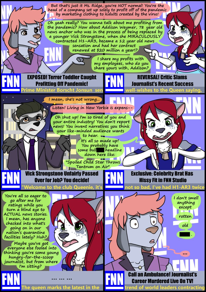 anthro biped black_border border censored_text detailed_background dialogue female fur group hair male necktie open_mouth sitting speech_bubble standing text kammypup_(artist) runt_(artist) kammypup 2021 artist_collaboration comic english_text hi_res