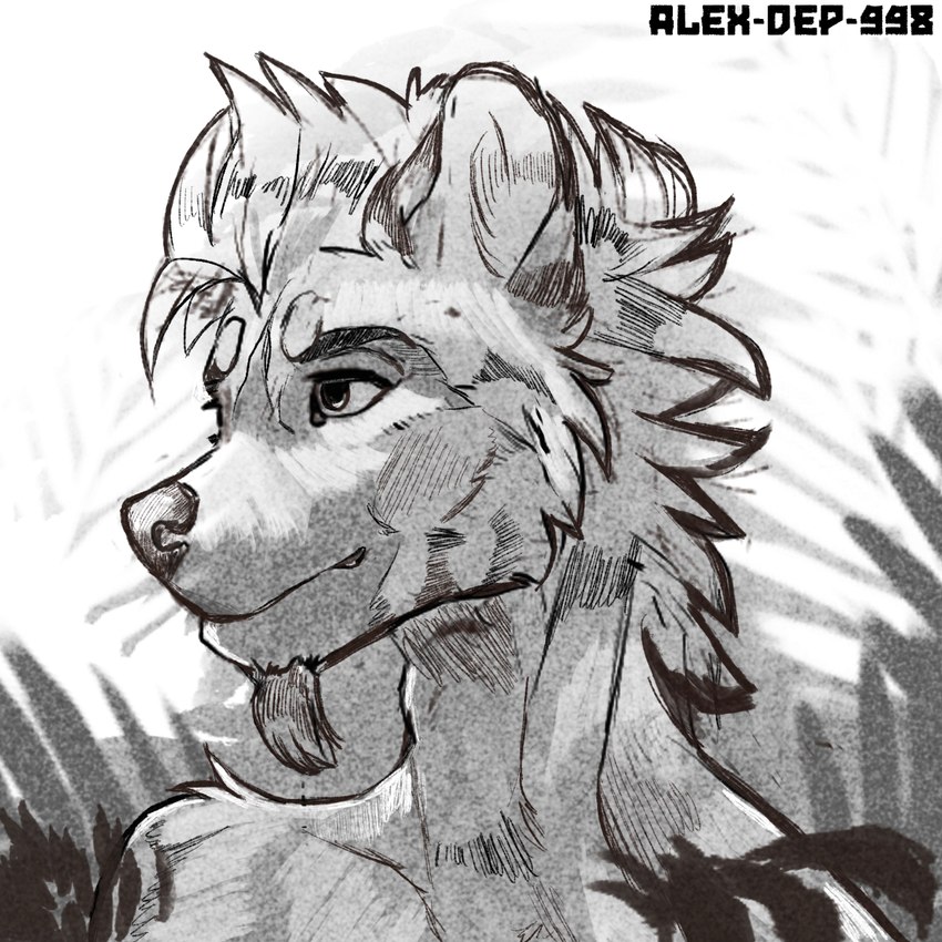 anthro male solo alex-dep-998 max_kenter 1:1 black_and_white hi_res monochrome andromorph_(lore)