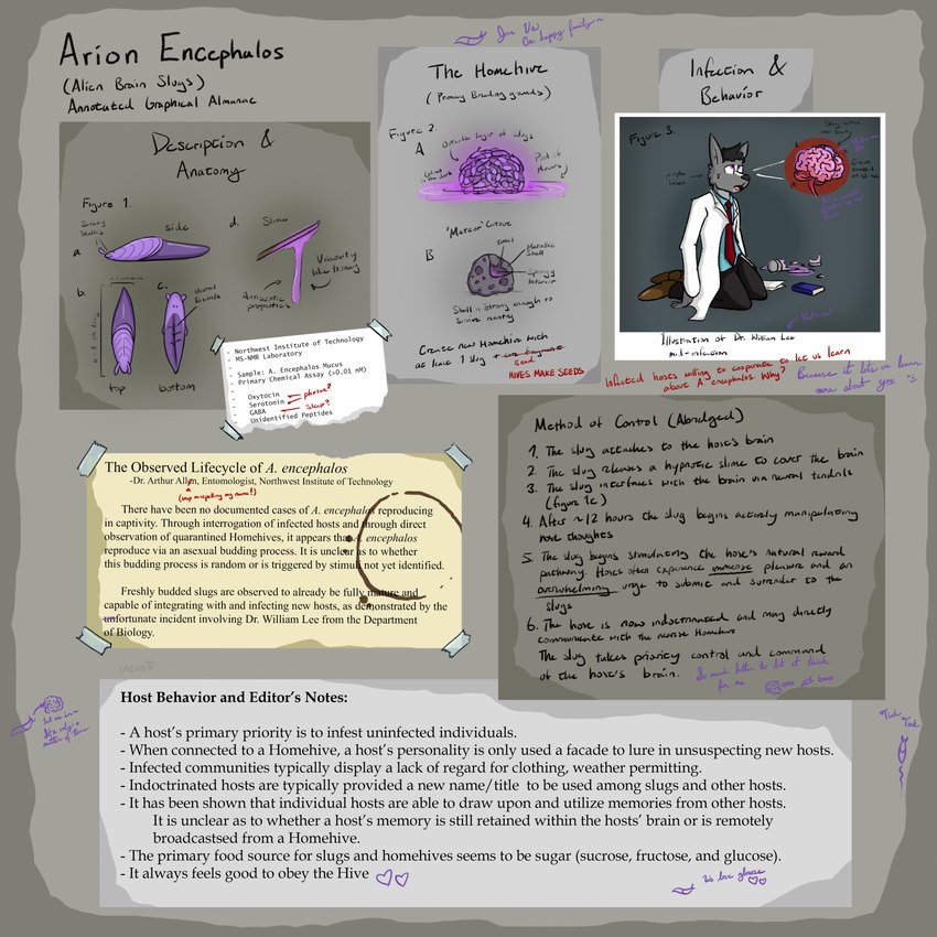 anthro bodily_fluids brain brainwashing drooling hypnosis infestation male mind_control neurophilia organs parasite saliva scientist solo takeover text g472y fan_character arion_encephalos canid canine canis gastropod mammal mollusk slug wolf 1:1 english_text hi_res