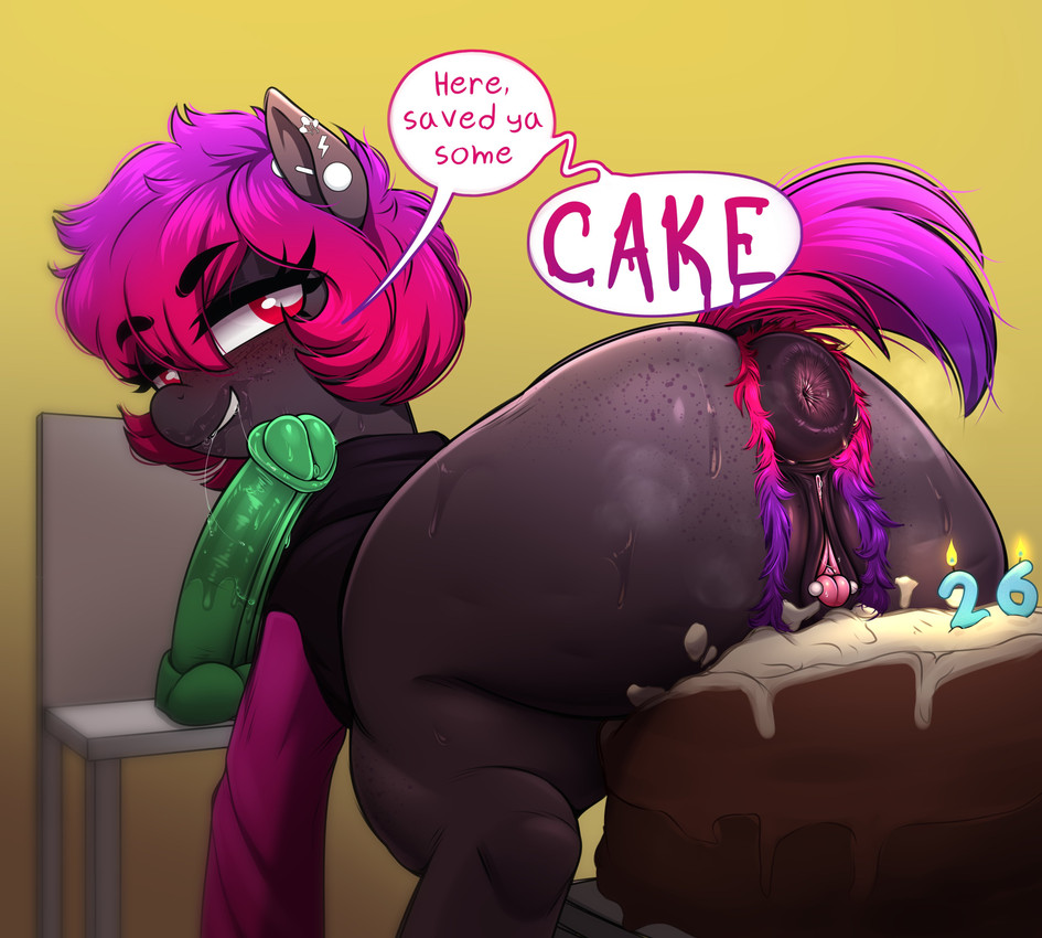 after_masturbation anal_hair animal_dildo animal_genitalia animal_sex_toy animal_vulva anus barbell_piercing big_anus big_butt birthday birthday_cake black_anus black_body black_clothing black_ears black_eyebrows black_fur black_hoodie black_topwear black_vulva bodily_fluids butt cake candle chair clitoral_winking clitoris clitoris_barbell clitoris_piercing clothed clothed_female clothed_feral clothing dessert dialogue dildo dock_(anatomy) ear_piercing equine_anus equine_dildo equine_genitalia equine_vulva eyebrow_through_hair eyebrows eyelashes female female_feral feral fire food freckled_butt freckled_face freckles frosting frosting_on_butt frosting_on_pussy fur furniture genital_piercing genitals gradient_hair gradient_tail green_dildo hair hairy_vulva half-closed_eyes head_turned hoodie hooves industrial_piercing lit_candle long_sleeves looking_back multicolored_hair multiple_piercings musk narrowed_eyes piercing pink_clitoris pink_clothing pink_hair pink_hoodie pink_pubes pink_tail pink_text pink_topwear presenting presenting_hindquarters pubes puffy_anus pupils purple_hair purple_pubes purple_tail quadruped red_eyes saliva saliva_on_dildo saliva_on_face saliva_string sex_toy short_hair short_tail simple_background snout solo sweat sweaty_butt sweaty_face tail talking_to_another text topwear translucent translucent_hair two_tone_hair two_tone_hoodie two_tone_pubes two_tone_tail unguligrade vulva white_pupils yellow_background dibujito hasbro my_little_pony dib_(dibujito) fan_character earth_pony equid equine horse mammal pony 2025 absurd_res english_text hi_res