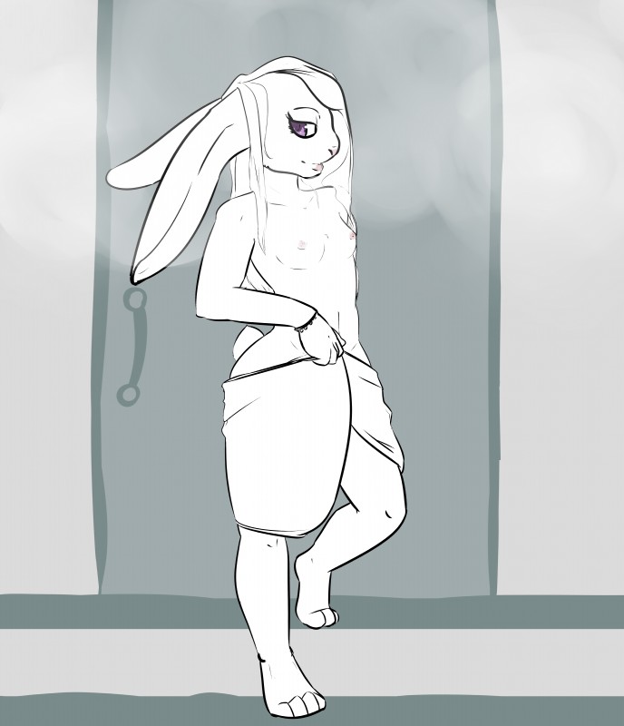 anthro breasts clothed clothing female hair long_hair nipples pink_nipples pose purple_eyes sauna seductive small_breasts solo steam topless keeroh lagomorph leporid mammal rabbit absurd_res hi_res pinup