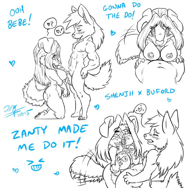 anthro balls big_breasts blush bodily_fluids breast_play breasts chibi cum duo erection female genital_fluids genitals hair humanoid_genitalia humanoid_penis male male/female nipples nude penis sex text titfuck tongue baikobits buford shenjii_(baikobits) canid canine canis domestic_dog mammal wolf 1:1 2015 english_text