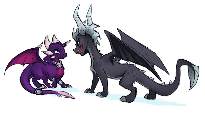 2_horns duo female feral horn male multi_horn simple_background tail wings xannador activision mythology spyro_reignited_trilogy spyro_the_dragon cynder dark_spyro spyro dragon mythological_creature mythological_scalie scalie 2023 dated digital_media_(artwork) hi_res