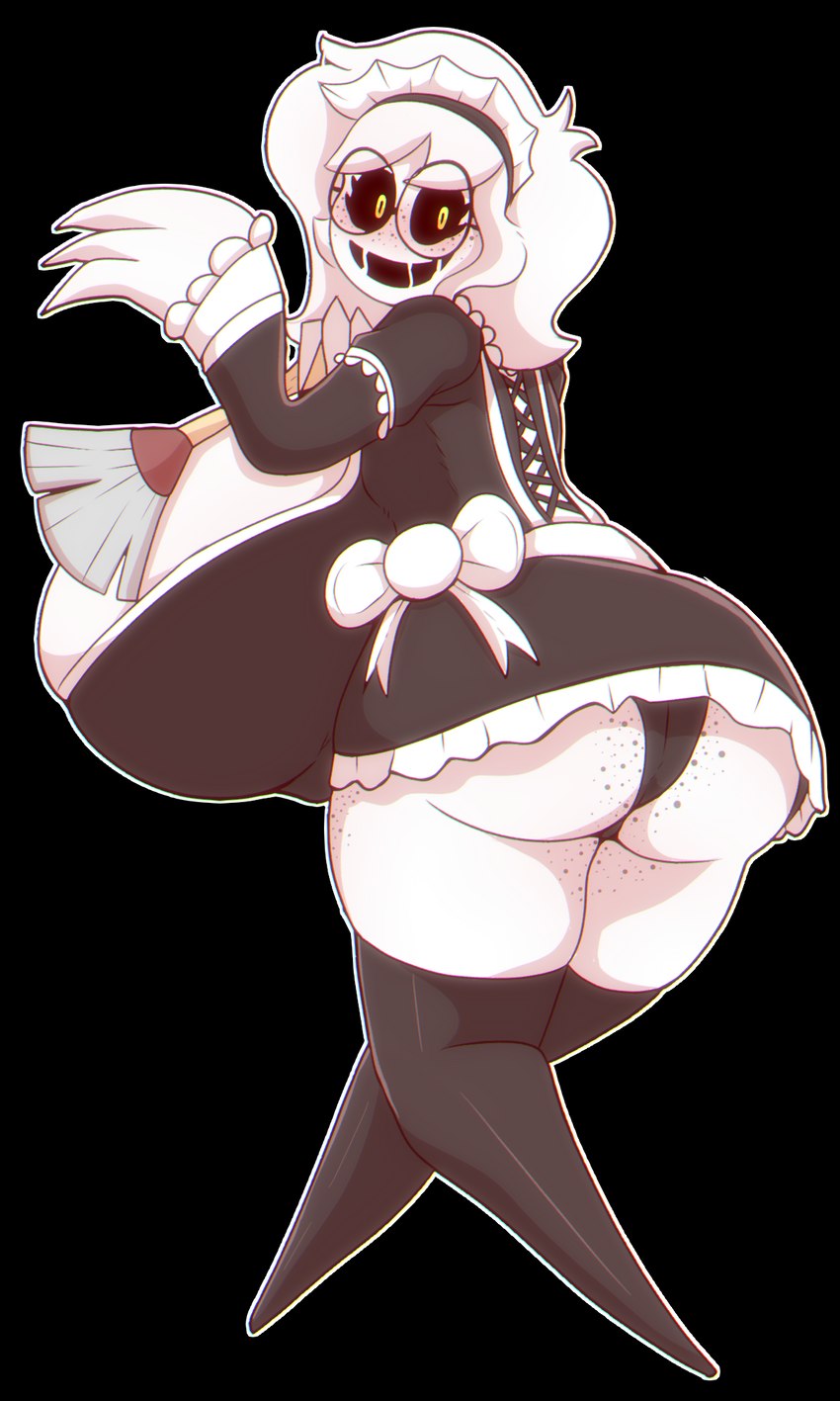 big_breasts big_glasses black_sclera blush breasts butt claws clothed clothing crossgender eyewear female freckles glasses goo-connected_lips huge_breasts hyper hyper_breasts legwear maid_headdress maid_uniform not_furry panties presenting presenting_hindquarters round_glasses simple_background smile solo teeth thick_thighs thigh_highs transparent_background underwear uniform wide_hips zaffyx the_binding_of_isaac_(series) delirium_(tboi) nov_(noveuxa) goo_creature humanoid 3:5 alpha_channel hi_res