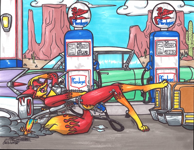 anthro big_breasts breasts car clothing dripping female fire machine penetration solo vehicle sketchywolf-13 cadillac edsel ford general_motors lincoln_(car_brand) pyro_foxx canid canine fox mammal robot absurd_res hi_res huge_filesize traditional_media_(artwork)