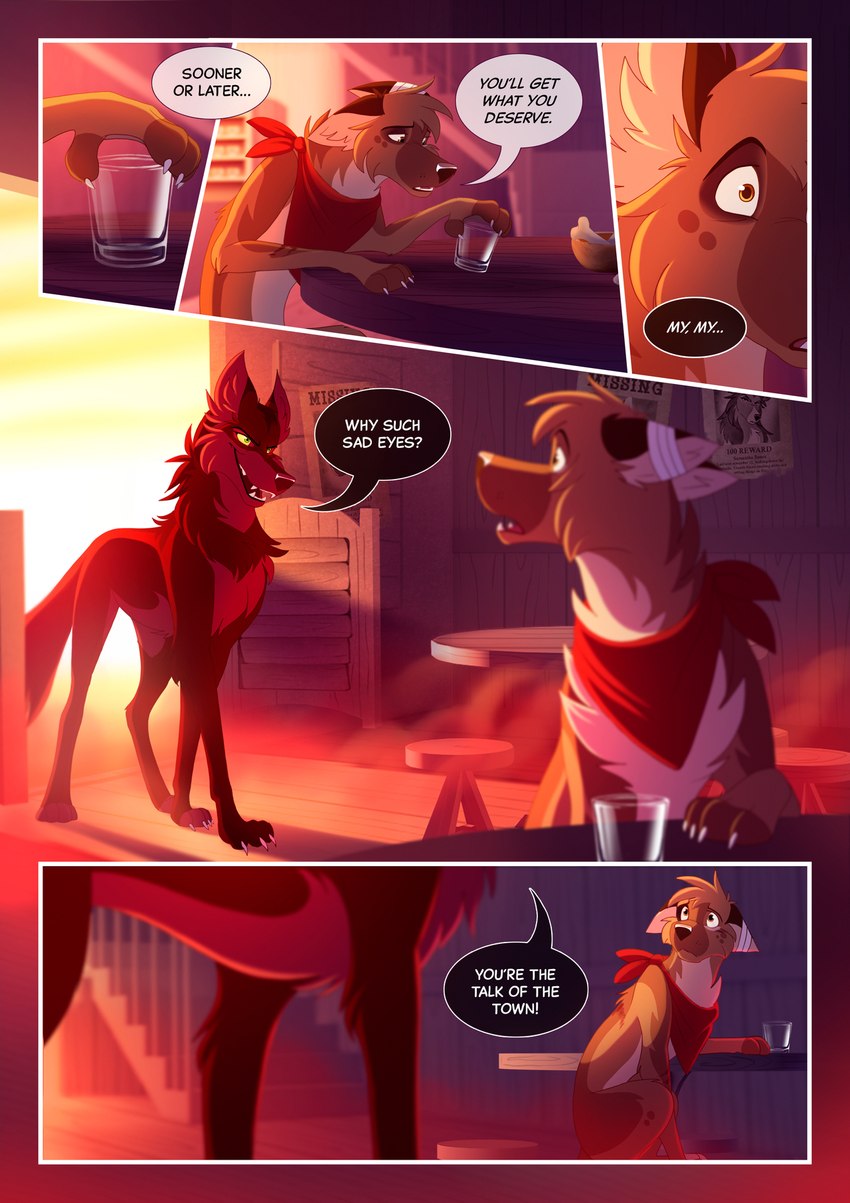 brown_body brown_fur dialogue dialogue_box duo female feral fur inside kerchief male quadruped red_body red_fur red_kerchief speech_bubble text skailla shut_eye devil_(skailla) steban_(skailla) canid canine canis domestic_dog mammal 2020 colored comic english_text hi_res