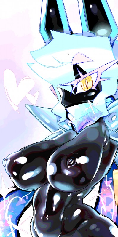 amber_eyes anthro big_breasts breasts female female_anthro hair heart_symbol machine nipples solo white_hair glo-s-s merci android canid canine mammal robot 2017 absurd_res hi_res