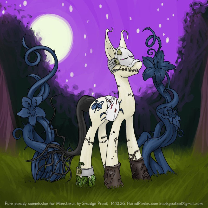 ambiguous_gender cutie_mark everfree_forest grass moon night outside plant sky solo star starry_sky text white_noise smudge_proof hasbro my_little_pony fan_character earth_pony equid equine horse mammal pony 1:1 digital_media_(artwork) english_text hi_res url