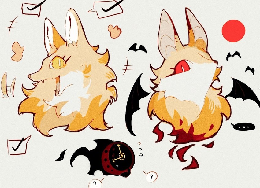 ambiguous_gender bat_wings brown_ear_tips brown_ears check_mark cheek_tuft cute_fangs dipstick_ears duo ear_markings ellipsis facial_tuft fangs feral fluffy fluffy_chest for_a_head front_view fur happy kemono looking_at_viewer membrane_(anatomy) membranous_wings multicolored_body multicolored_ears multicolored_fur open_mouth open_smile pupils question_mark red_eyes simple_background slit_pupils smile speech_bubble stare tail tail_motion tailwag tan_inner_ear teeth tuft two_tone_body two_tone_fur white_body white_fur white_inner_ear white_pupils wings yellow_body yellow_ears yellow_eyes yellow_fur aislan limbus_company project_moon dante_(limbus_company) don_quixote_(limbus_company) bat canid canine fox mammal 2024 bust_portrait colored pictographics portrait