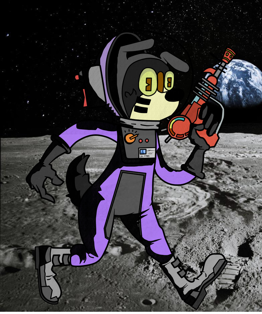 anthro astronaut clothed clothing male ranged_weapon raygun solo weapon lil_doggy_(artist) lil_doggy border_collie canid canine canis collie domestic_dog herding_dog mammal pastoral_dog sheepdog 5:6 absurd_res digital_media_(artwork) hi_res