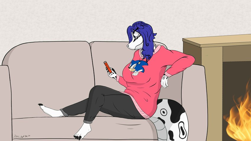 anthro barefoot big_eyes biped blue_hair bottomwear breasts cellphone claws clothed clothing crossed_legs electronics feet female fingers fire fireplace furniture hair holding_object holding_phone inside looking_at_object looking_at_phone markings pants phone shirt simple_background sitting smartphone smile sofa solo spots spotted_body sweater tail thick_thighs toes topwear white_body bbear sega sonic_the_hedgehog_(series) sonic_the_hedgehog reptile scalie 16:9 absurd_res dated digital_media_(artwork) hi_res signature widescreen