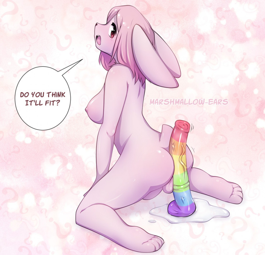 animal_dildo animal_genitalia animal_penis animal_sex_toy anthro balls breasts dildo dildo_size_difference ears_down equine_dildo equine_genitalia equine_penis genitals gynomorph intersex lube multicolored_dildo multicolored_sex_toy nipples penis pivoted_ears rainbow_dildo sex_toy solo speech_bubble striped_dildo striped_sex_toy text toy veiny_dildo marshmallow-ears peachy_(marshmallow-ears) lagomorph leporid mammal rabbit 2020 digital_drawing_(artwork) digital_media_(artwork) english_text hi_res shaded