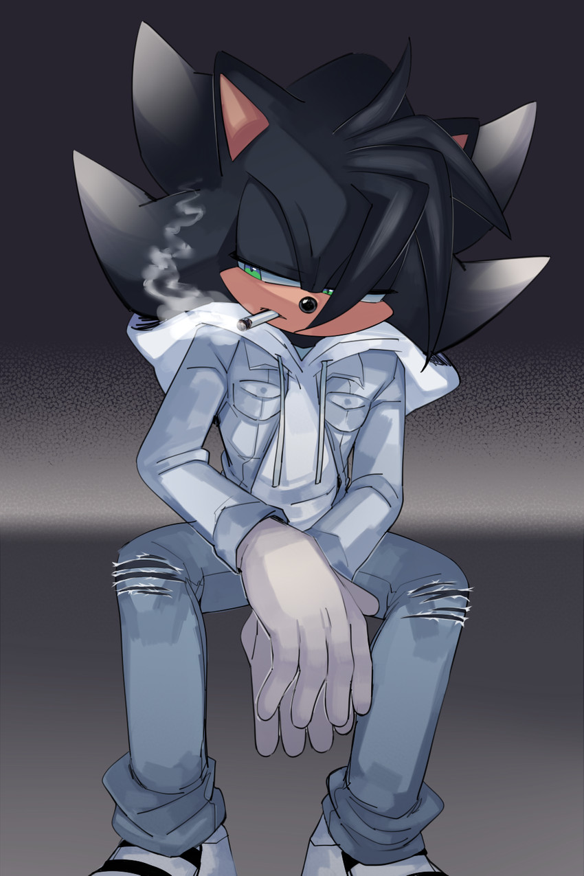 anthro cigarette clothing green_eyes male sad smoking solo r18 sega sonic_the_hedgehog_(series) cody_hedgie fan_character eulipotyphlan hedgehog mammal 2:3 hi_res