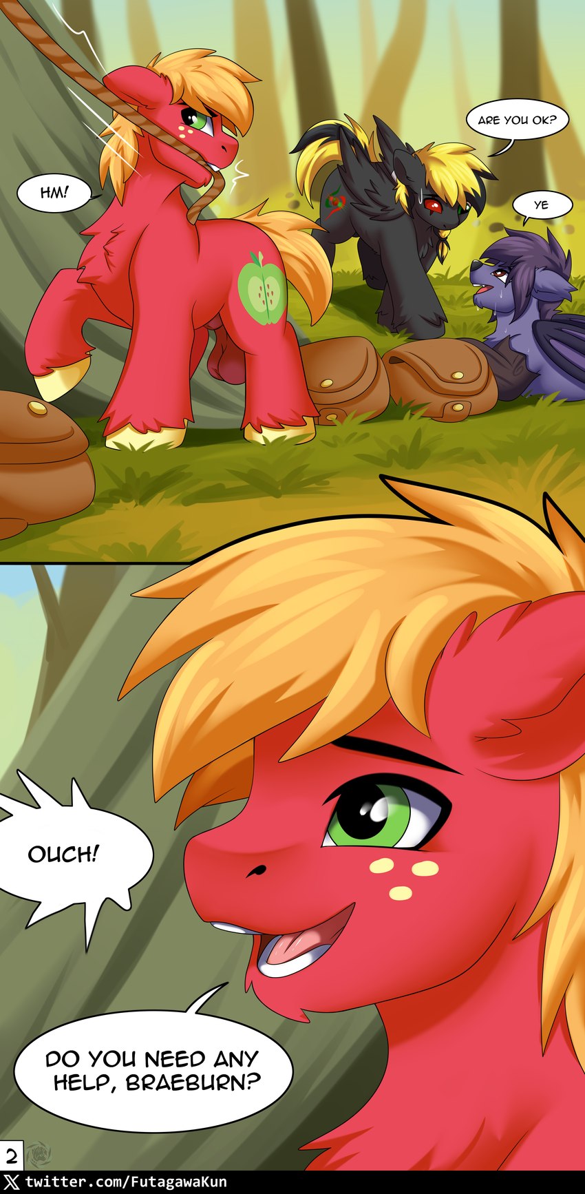 animal_genitalia balls cutie_mark dialogue eye_scar facial_scar feral fully_sheathed genitals group male scar sheath text trio fkk friendship_is_magic hasbro my_little_pony big_macintosh_(mlp) fan_character nyn_indigo shade_demonshy bat_pony earth_pony equid equine horse hybrid mammal pony timberwolf_(mlp) absurd_res comic digital_media_(artwork) hi_res url