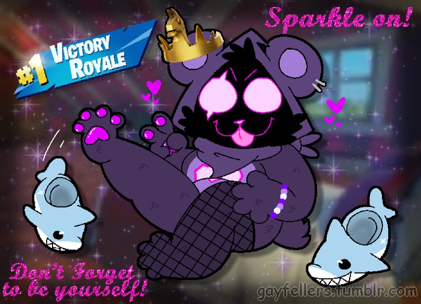 anthro barefoot beaded_jewelry beads clothing ear_piercing feet female fishnet_clothing foot_focus footwear heart_symbol hood jewelry kandi_(jewelry) kerchief pawpads paws piercing removing_shoes shoes slightly_chubby slippers solo tongue tongue_out victory_crown victory_royale gayfellas epic_games fortnite fortnite:_battle_royale sparkle_on raven_team_leader bear mammal 2025 hi_res watermark