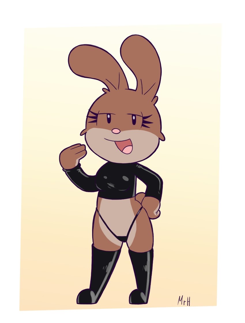 anthro breasts clothed clothing female latex latex_clothing latex_legwear latex_stockings legwear looking_at_viewer smile solo stockings el_senor_erizo tuzi_(el_senor_erizo) lagomorph leporid mammal rabbit hi_res