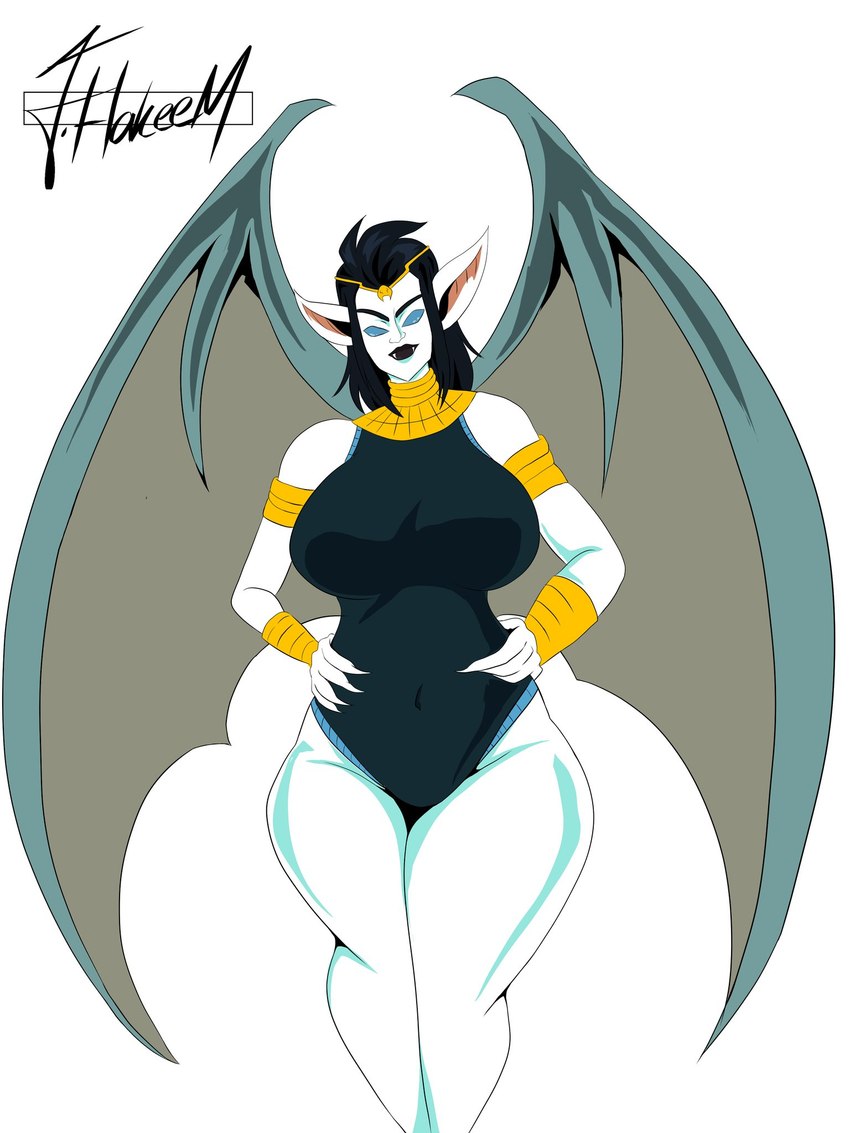 bat_ears bat_wings big_breasts black_hair black_lipstick blue_eyes bodysuit breasts clothing curvy_female curvy_figure dcu female fhsj hair jewelry lipstick makeup membrane_(anatomy) membranous_wings monster_girl_(genre) skinsuit solo thick_thighs tight_clothing voluptuous voluptuous_female white_body white_skin wings f.hakeem creature_commandos dc_comics nosferata bat humanoid mammal monster vampire 3:4 hi_res